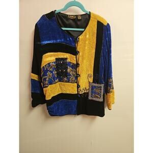 Allure Vintage Rare 90's Y2k Patchwork Royal Blue Jacket SZ 18/20 (2X)